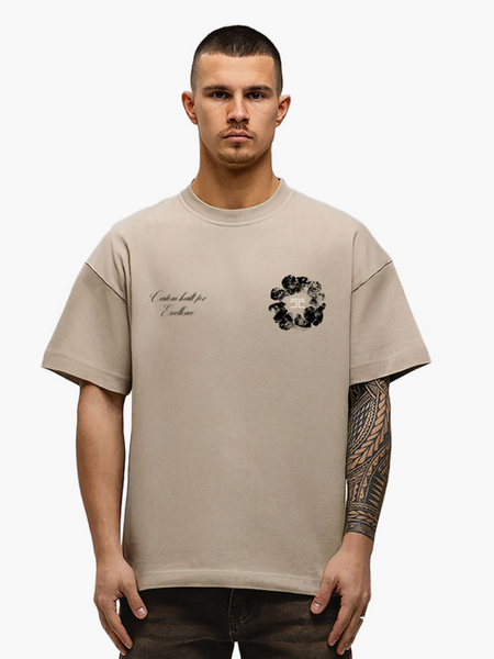 JorCustom JorCustom Flowers Loose Fit T-Shirt - Taupe