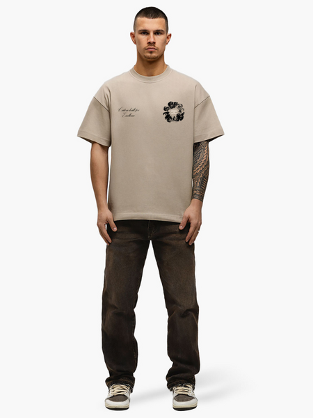 JorCustom JorCustom Flowers Loose Fit T-Shirt - Taupe