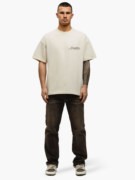JorCustom JorCustom Handscript Loose Fit T-Shirt - Creme