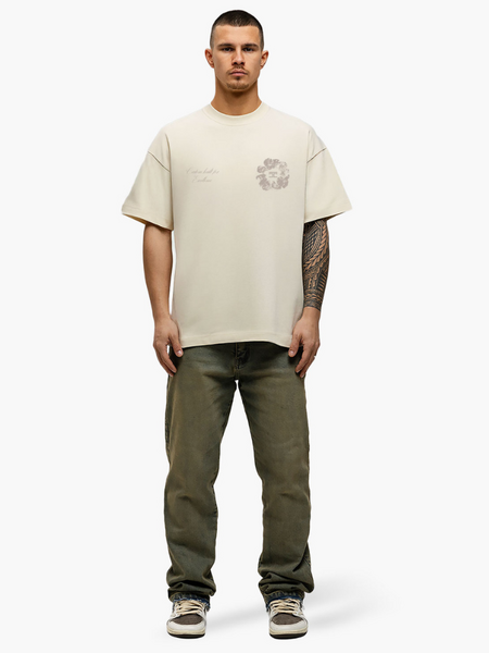 JorCustom JorCustom Flowers Loose Fit T-Shirt - Creme