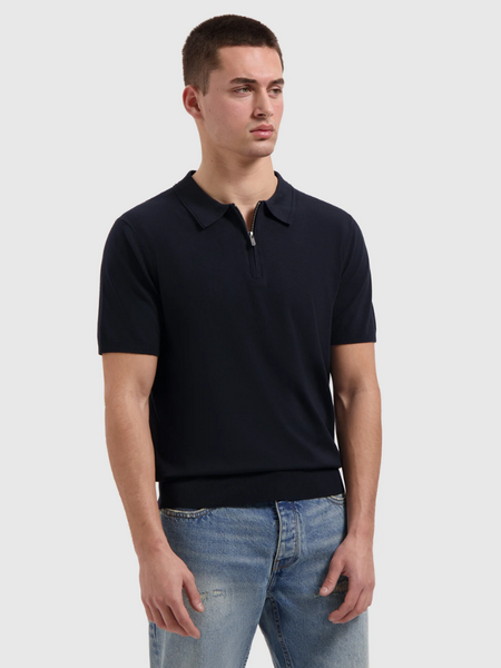 Pure Path Zip Knitted Polo - Dark Navy