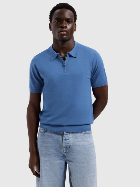Pure Path Zip Knitted Polo - Faded Cobalt