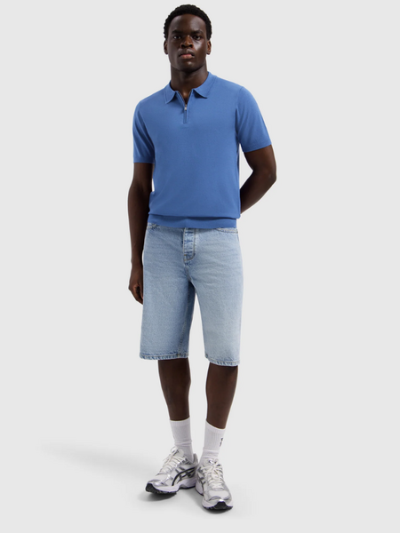 Pure Path Pure Path Zip Knitted Polo - Faded Cobalt