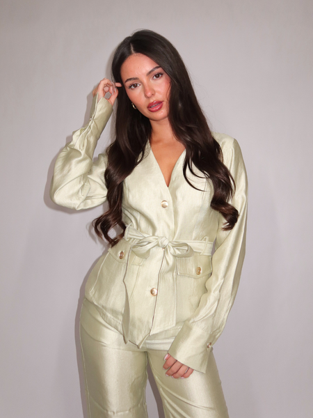 Nikkie Porlamar Wrap Blouse - Aloe Vera