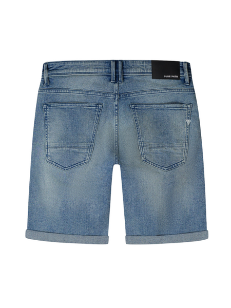 Pure Path Pure Path The Miles Slim Fit Short - Denim Mid Blue