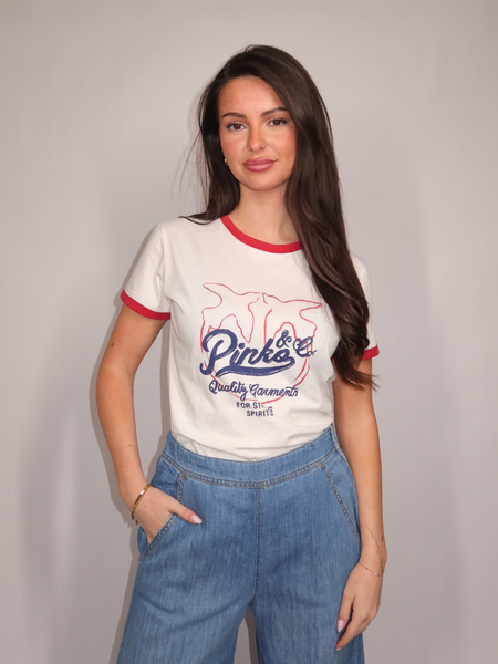 Pinko Imperia T-Shirt Jersey Vintage - White/Red/ BLue Multi-Colo