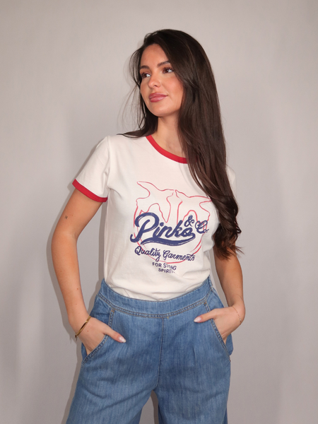 Pinko Pinko Imperia T-Shirt Jersey Vintage - White/Red/ BLue Multi-Colo