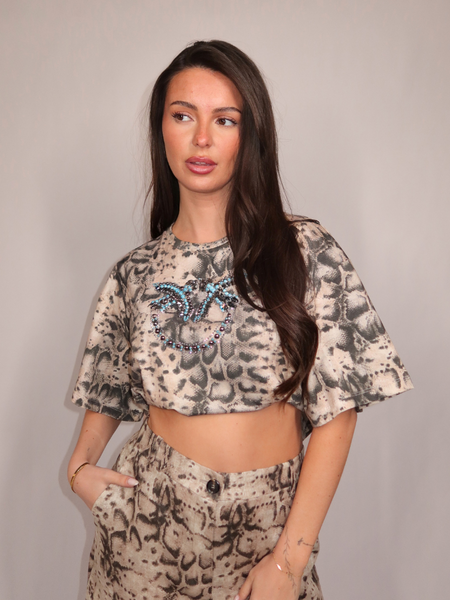 Pinko Pinko Terni T-Shirt Jersey Snake Ric - Beige/Black