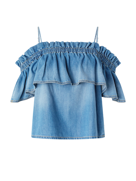 Pinko Pinko Bloch Blusa Light Denim Fluido Top - Medium Light Wash