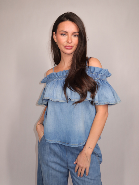 Pinko Bloch Blusa Light Denim Fluido Top - Medium Light Wash