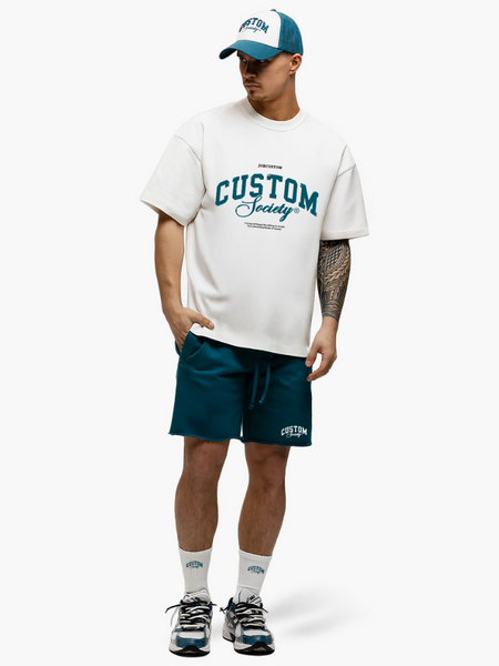 JorCustom JorCustom CustomSociety Summer Loose Fit T-Shirt - White/Teal