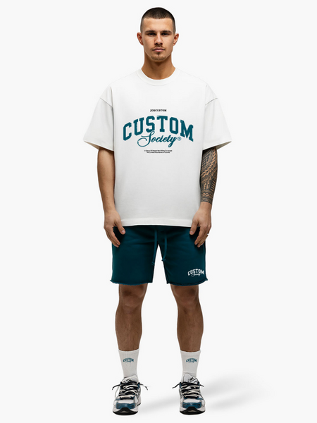 JorCustom JorCustom CustomSociety Summer Loose Fit T-Shirt - White/Teal