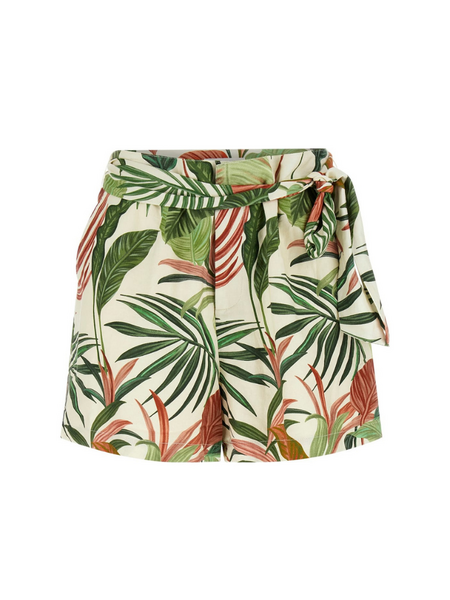 Guess Kirsten Linen Belted Short - Choco Jungle Print