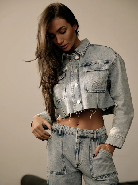 Malelions Malelions Women Cropped Denim Jacket - Light Blue