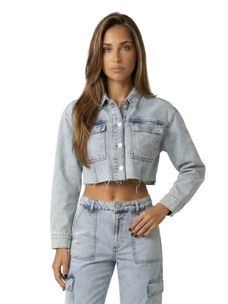 Malelions Women Cropped Denim Jacket - Light Blue