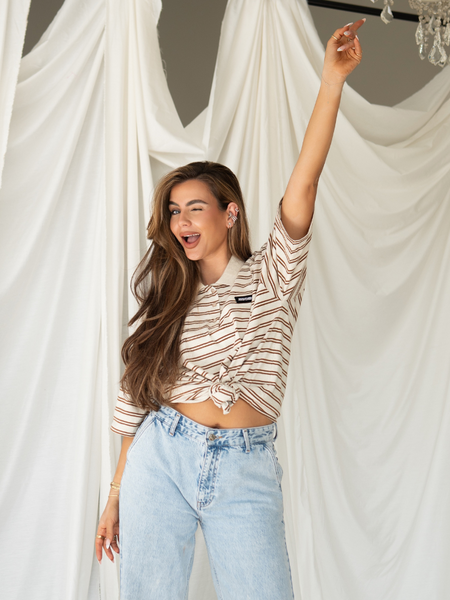 Reinders Reinders Polo T-Shirt Stripes - Creme