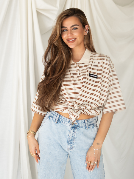 Reinders Reinders Polo T-Shirt Stripes - Creme