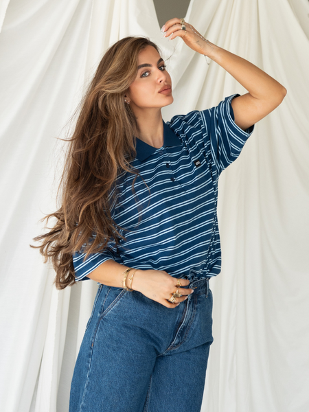 Reinders Polo T-Shirt Stripes - Navy Peony