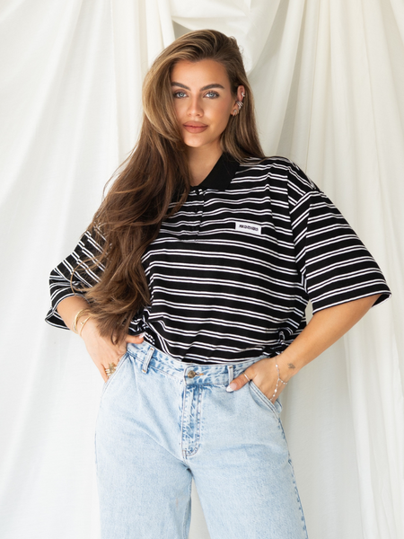 Reinders Reinders Polo T-Shirt Stripes - True Black