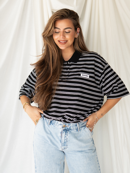 Reinders Polo T-Shirt Stripes - True Black