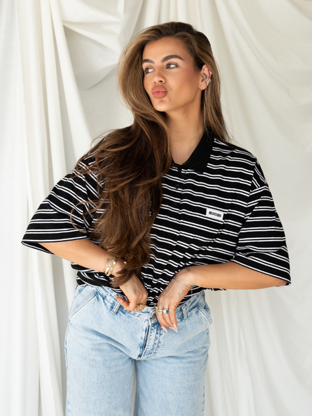 Reinders Reinders Polo T-Shirt Stripes - True Black