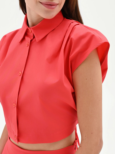 Rinascimento Rinascimento Camicia Cropped Tela Top - Rosso Fragola