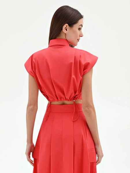 Rinascimento Rinascimento Camicia Cropped Tela Top - Rosso Fragola