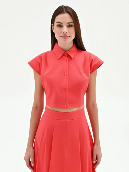 Rinascimento Rinascimento Camicia Cropped Tela Top - Rosso Fragola