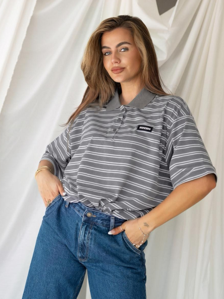 Reinders Reinders Polo T-Shirt Stripes - Light Grey Melange