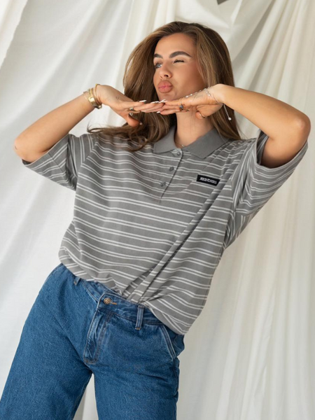 Reinders Reinders Polo T-Shirt Stripes - Light Grey Melange