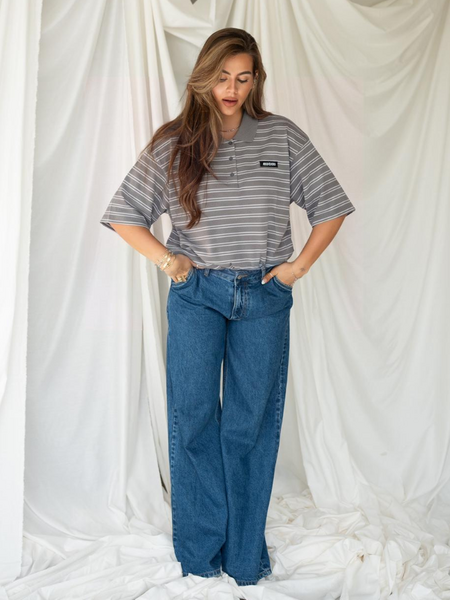 Reinders Reinders Polo T-Shirt Stripes - Light Grey Melange