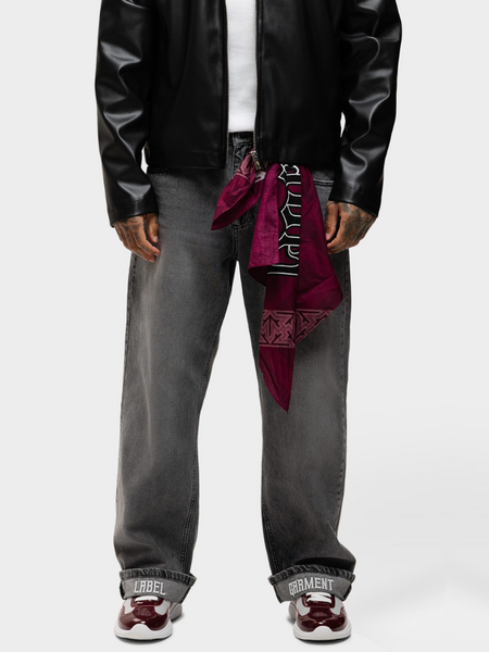 Label Garment Straight Leg Embroidered Jeans - Washed Grey