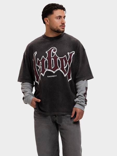 Label Garment Double Layered Longsleeve Tee - Washed Grey