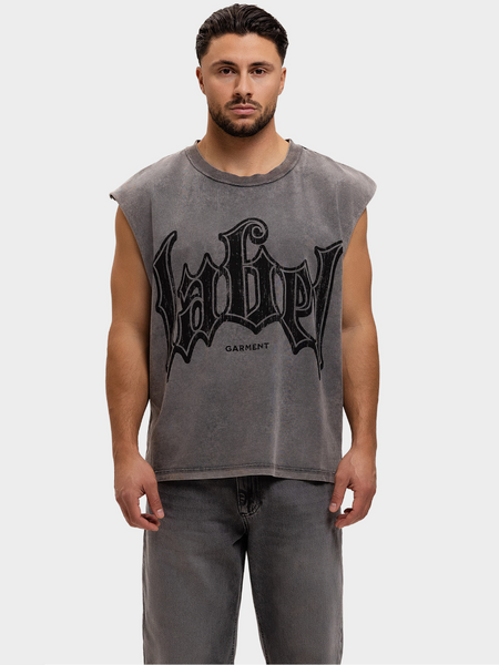 Label Garment Raw Sleeveles Top - Washed Grey