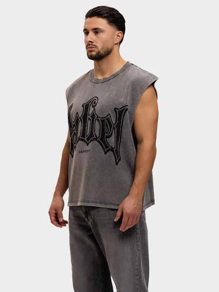 Label Garment Label Garment Raw Sleeveles Top - Washed Grey