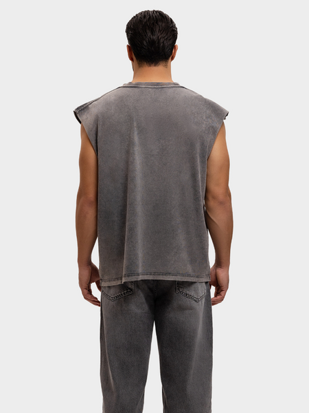 Label Garment Label Garment Raw Sleeveles Top - Washed Grey
