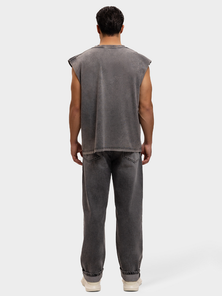 Label Garment Label Garment Raw Sleeveles Top - Washed Grey