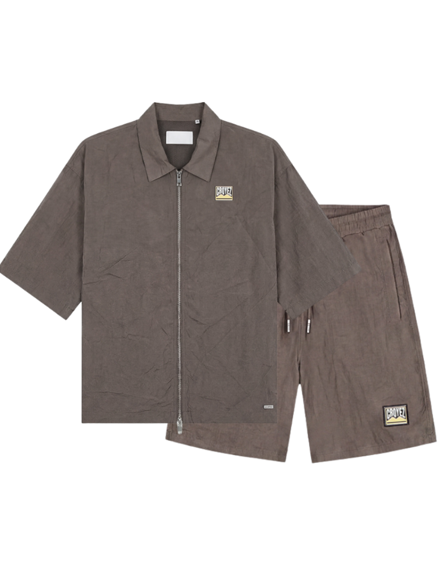 Croyez Croyez Crinkle Patch Combi-Set - Washed Brown