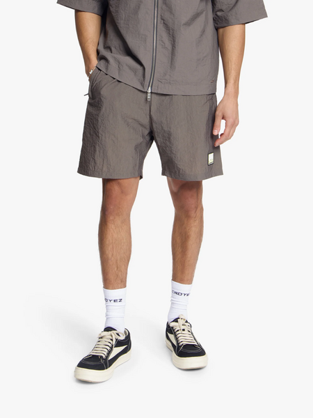 Croyez Crinkle Patch Shorts - Washed Brown