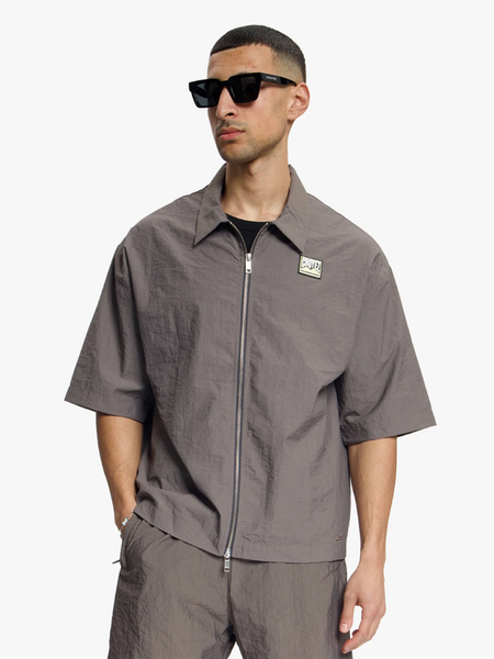Croyez Crinkle Patch Shirt - Washed Brown