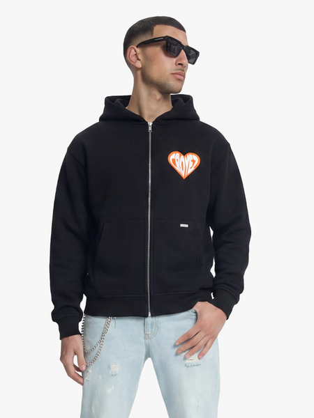 Croyez Croyez Puffed Heart Zip Hoodie - Black/Orange