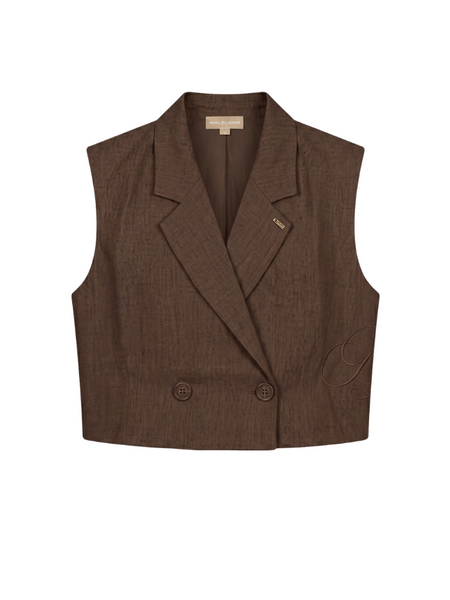 Malelions Malelions Women Cropped Linen Emblem Gilet - Espresso
