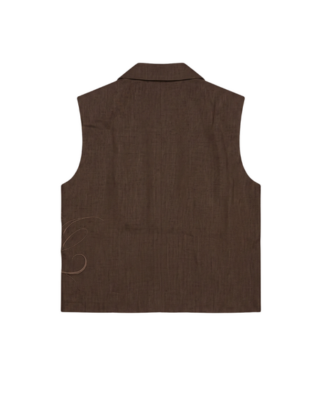 Malelions Malelions Women Cropped Linen Emblem Gilet - Espresso