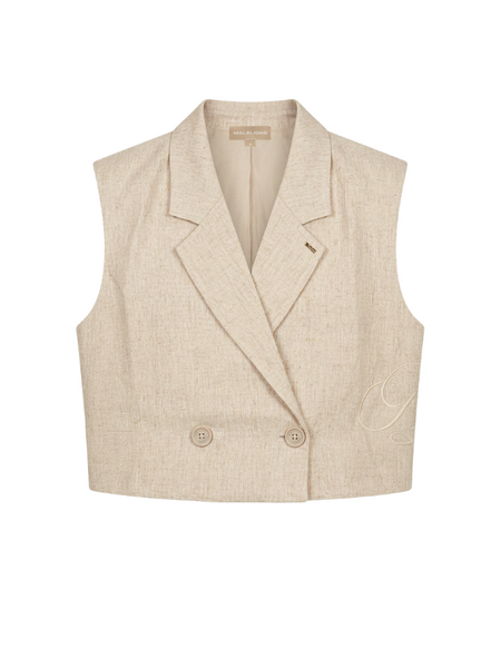 Malelions Malelions Women Cropped Linen Emblem Gilet - Beige