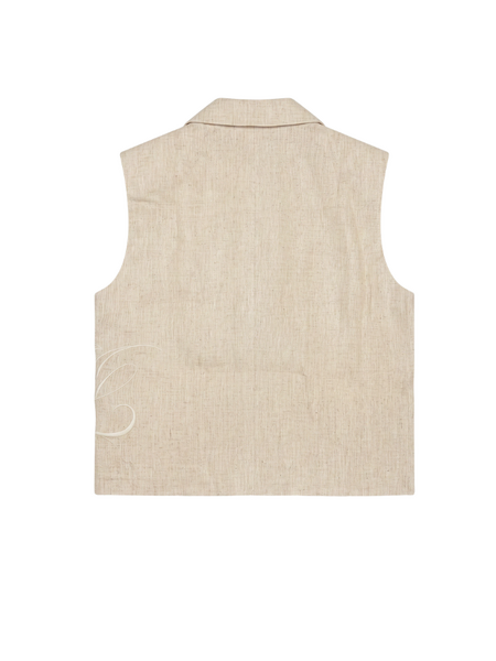 Malelions Malelions Women Cropped Linen Emblem Gilet - Beige