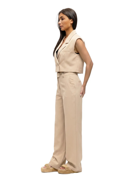 Malelions Malelions Women Cropped Linen Emblem Gilet - Beige