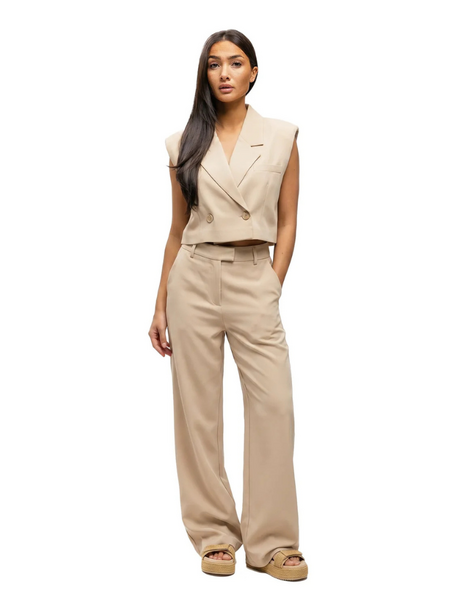 Malelions Women Cropped Linen Emblem - Beige