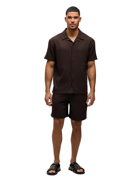 Malelions Diagonal Seersucker Shorts - Dark Brown