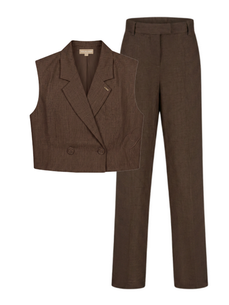 Malelions Women Linen Emblem Combi-set - Espresso