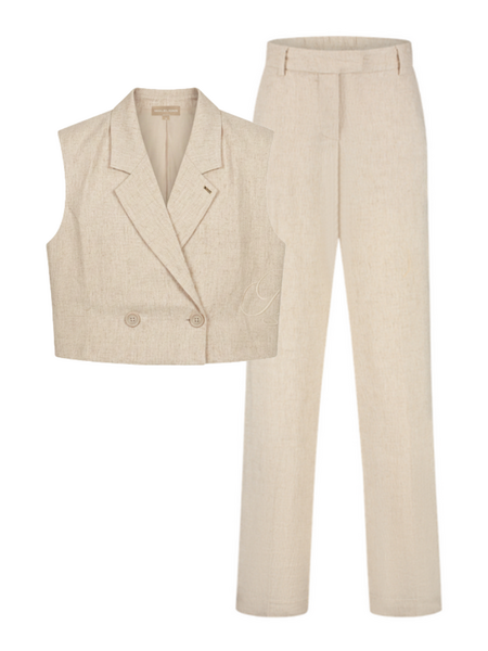 Malelions Women Linen Emblem Combi-set - Beige